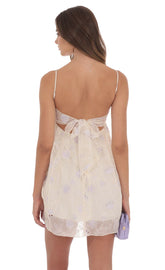 Embroidered Floral Babydoll Dress in Ivory